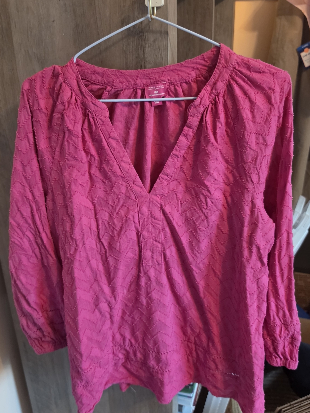 Trina Turk Hot Pink V-Neck Cotton Textured Tunic